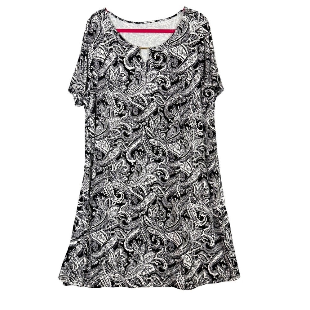 Kim Rogers Curvy‎ Paisley Print Keyhole Neck Short Sleeve Dress Plus Size 1X